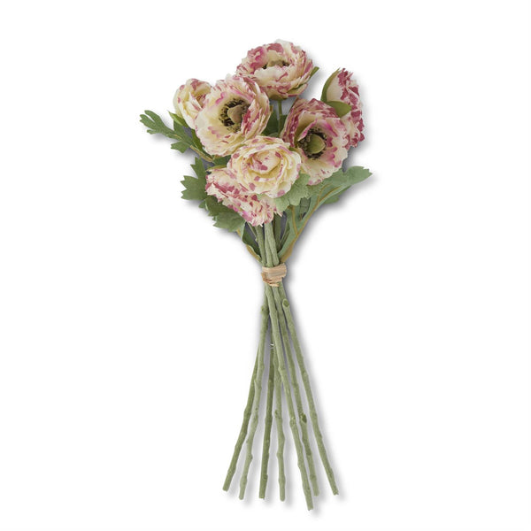 White with Pink Ranunculus Bundle with Flocked Stem - 12inch
