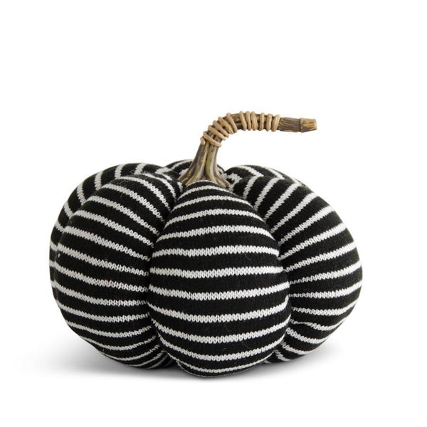 Black & White Striped Fabric Pumpkin with Resin Stem - 7 inch