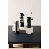 Large Black with White Stripe Stoneware Bud Vase