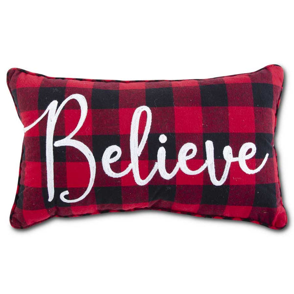 Believe Rectangular Red and Black Buffalo Check Pillow