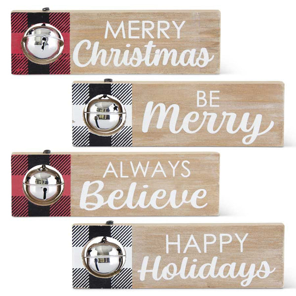 Christmas Tabletop Signs with Plaid & Bell