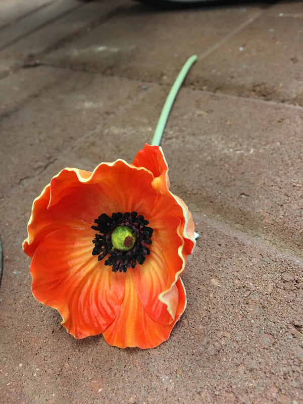 Orange Real Touch Poppy Flower Stem