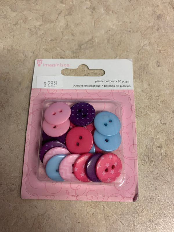 Plastic Buttons - Pink, Purple and Blue - 20 Pieces