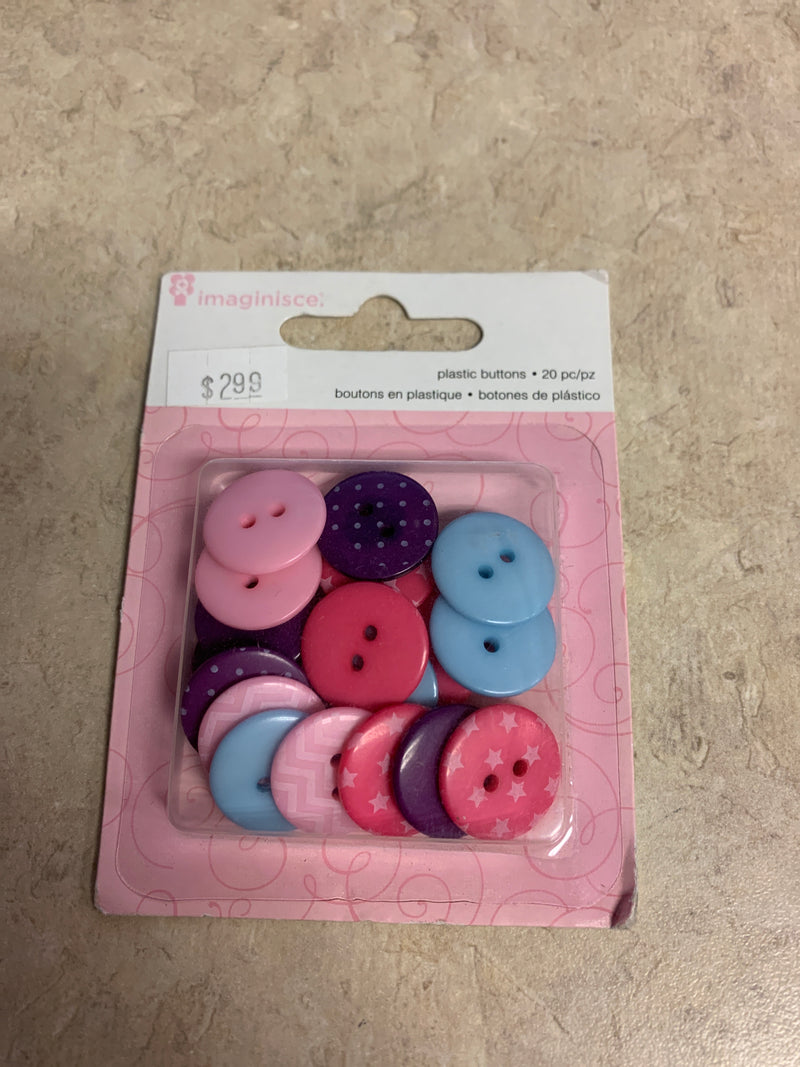 Plastic Buttons - Pink, Purple and Blue - 20 Pieces