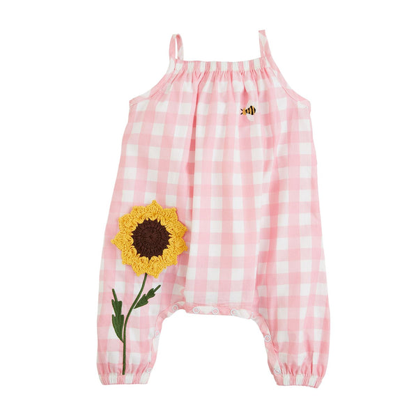 Pink Check Flower One Piece - 9-12 Month