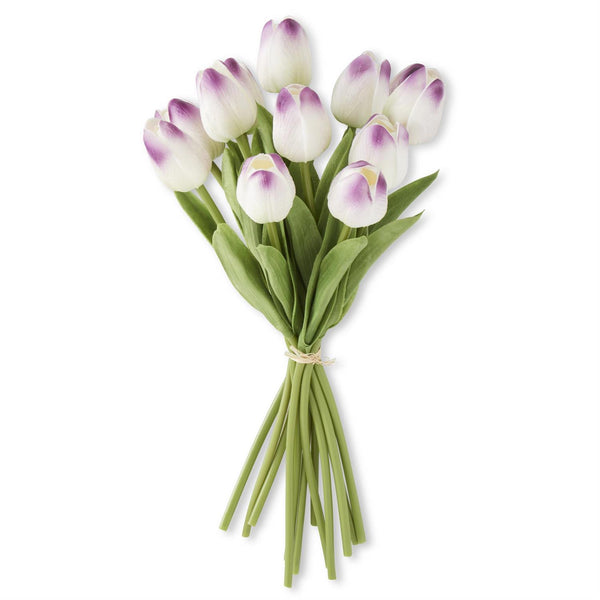 Purple/White Real Touch Mini Tulip Bundle  - 12 Stems