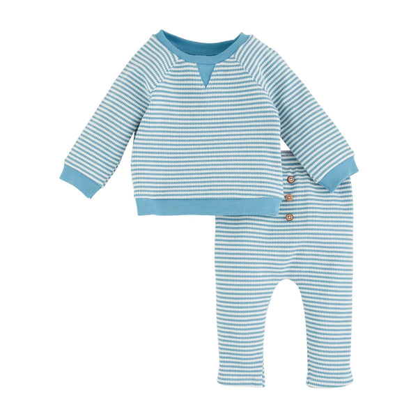 Blue Waffle Stripe Set - 9-12 month