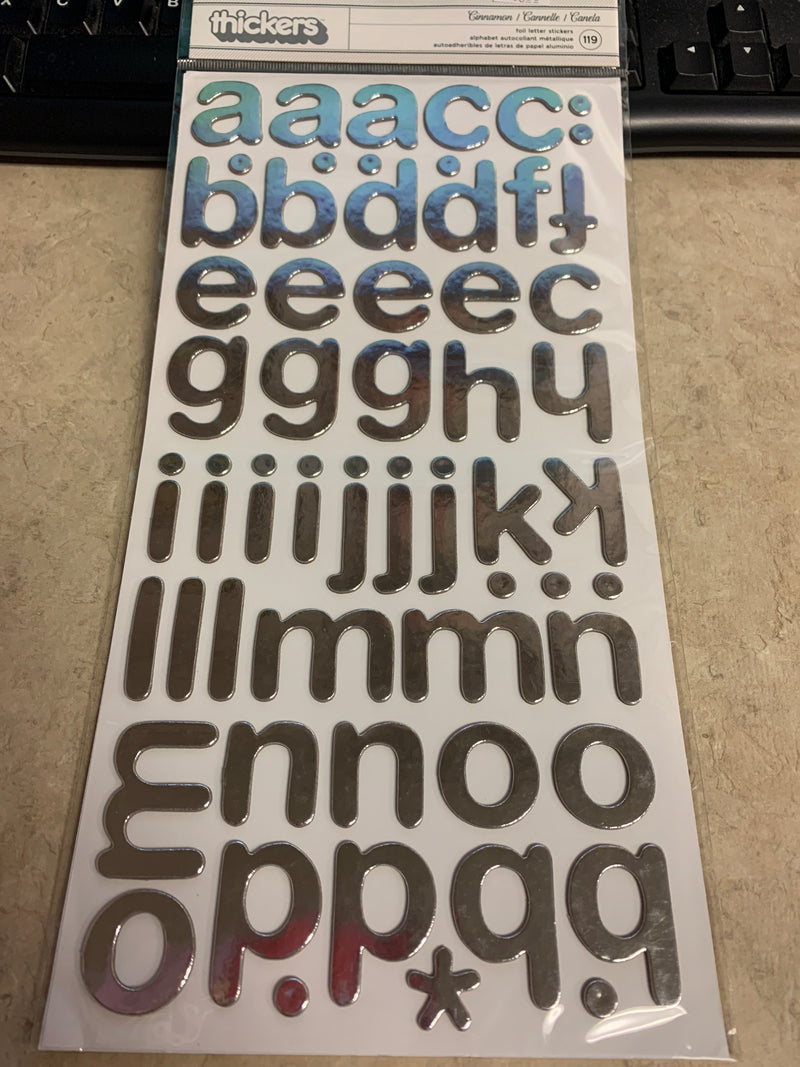 Cinnamon Silver Thickers - Alphabet and Number Stickers