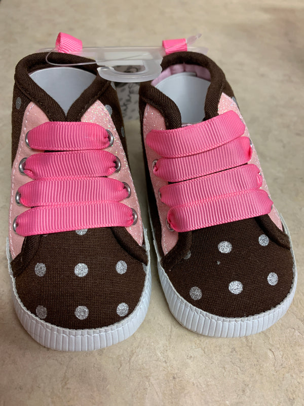Pink/Brown Polka Dot Girls Shoes 6 - 12  month