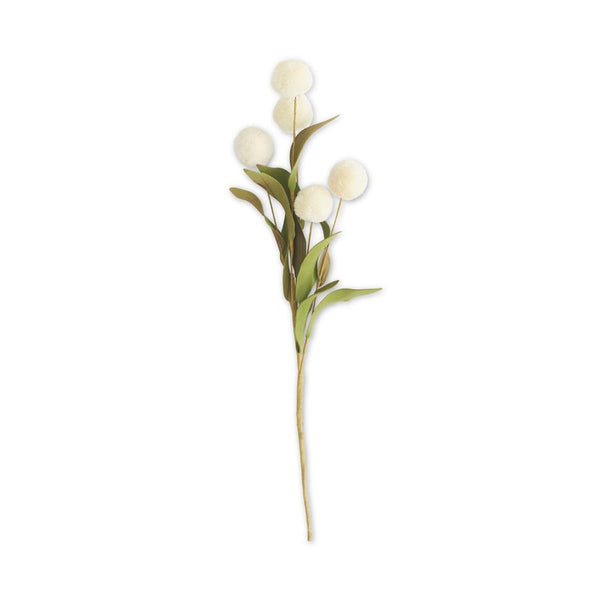 Cream Pompom Pick with Green Eva Leaves - 13 inch