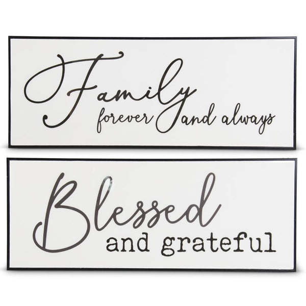 Black and White Glossy Wood Framed Sign - Blessed and Grateful