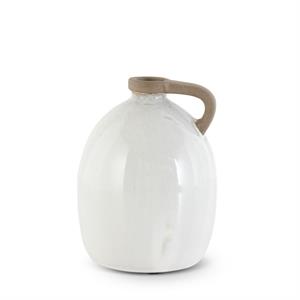 White Ceramic Jug w/Unglazed Handle - 7.75 inch