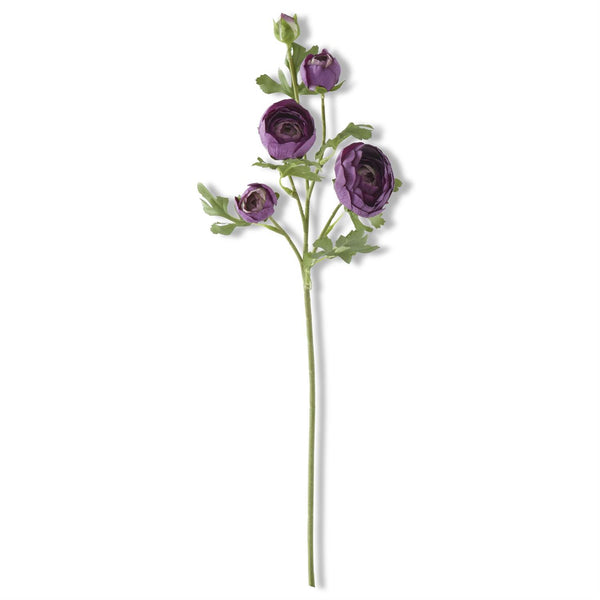Dark Purple Real Touch 5 Head Ranunculus Stem - 21.5 Inch