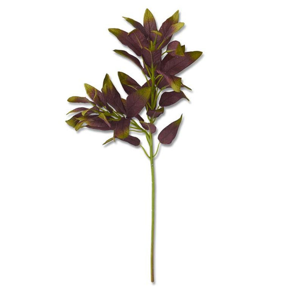 Green & Burgundy Leaf Stem - 21 inch
