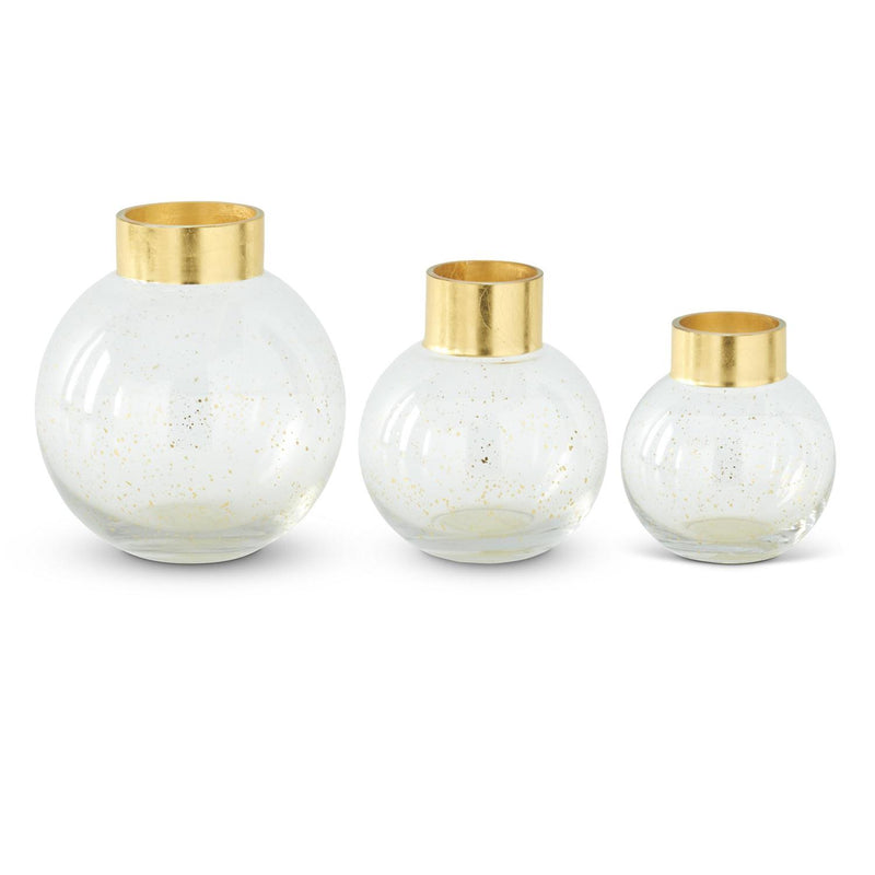 Small Round Clear Vase with Gold Splatter and Rim - 5.5 Inch (each)