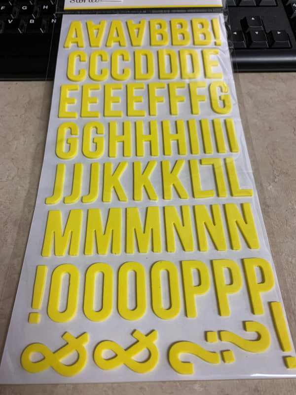 Yellow Alphabet and Number Foam Stickers - Self Adhesive- 129 Count