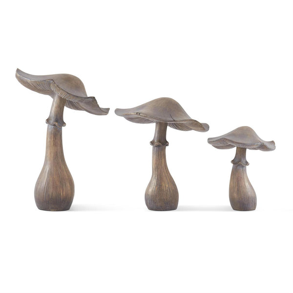 Gray Washed Brown Resin Mushrooms - Set of 3