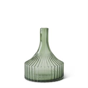 Transparent Green Glass Vertical Ribbed Vase- 9.75 inch