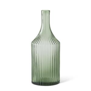 Transparent Green Glass Vertical Ribbed Vase- 13.75