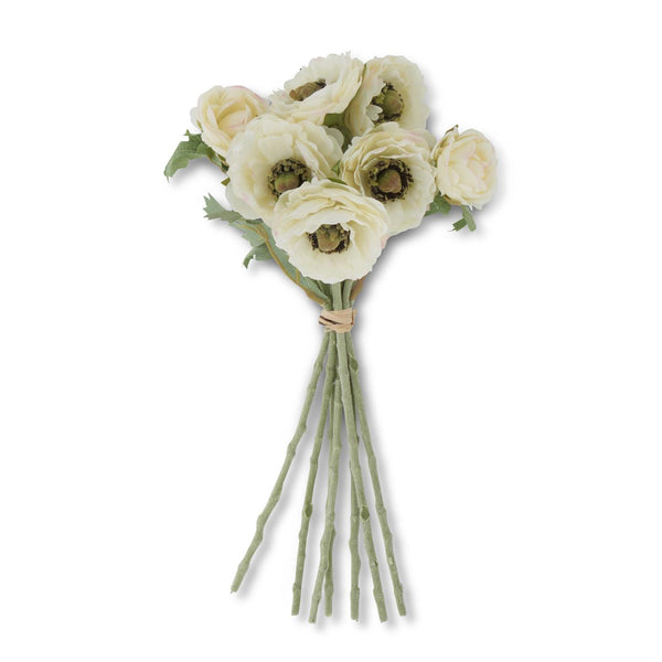 White Ranunculus Bundle with Flocked Stem - 12inch