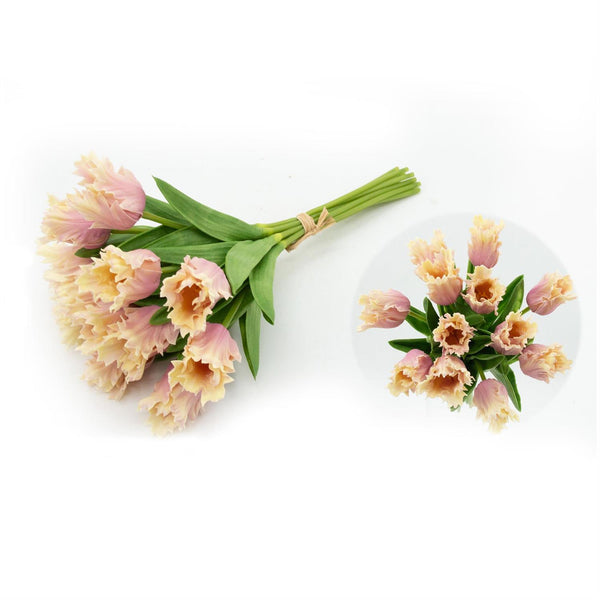 Pink and Cream Real Touch Parrot Tulip Bundle Stems