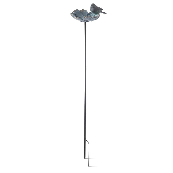 Blue and Copper Resin Flower with Bird Decorative Garden Stake - 35 inch