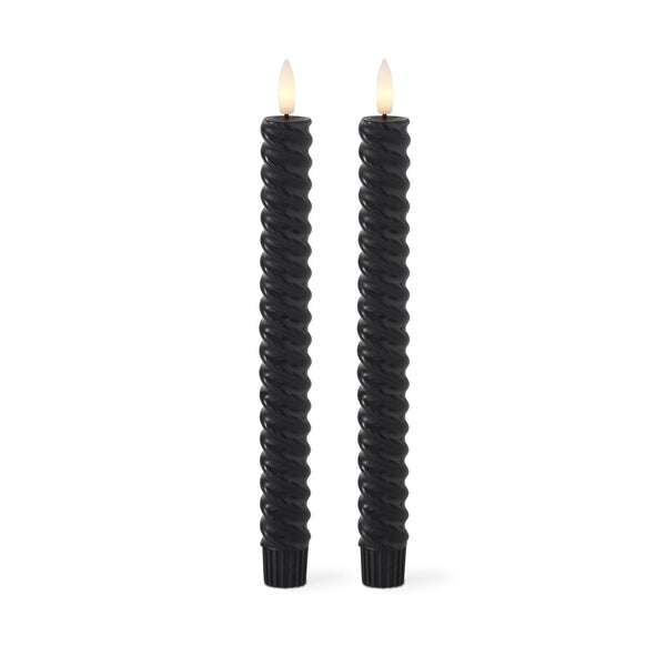 Black Spiral LED Taper Candles with Timer - 9.75 Inch - Set of 2