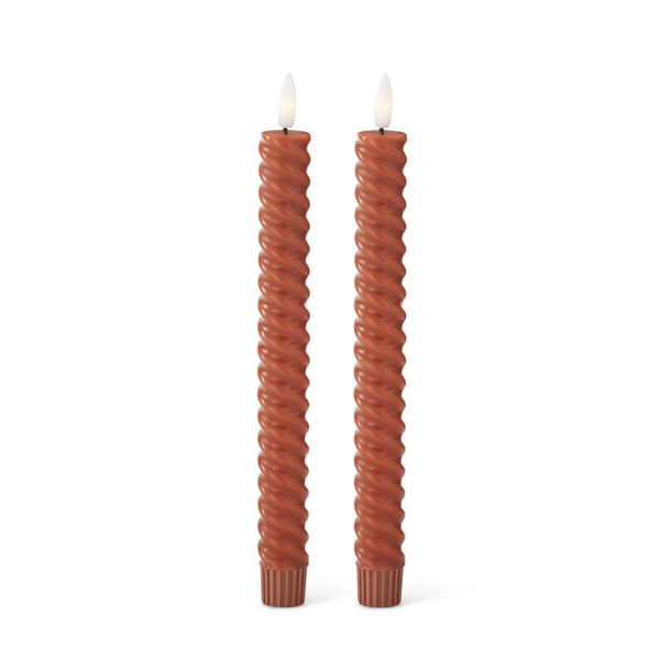 Rust Spiral LED Taper Candles with Timer - 9.75 Inch - Set of 2