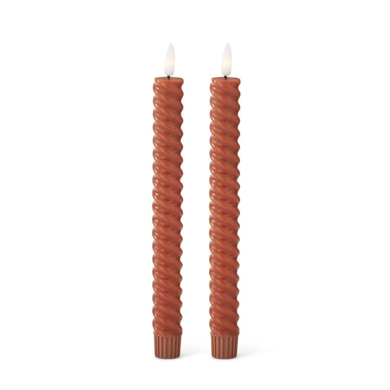 Rust Spiral LED Taper Candles with Timer - 9.75 Inch - Set of 2
