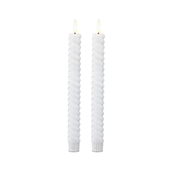 White Spiral LED Taper Candles with Timer - 9.75 Inch - Set of 2