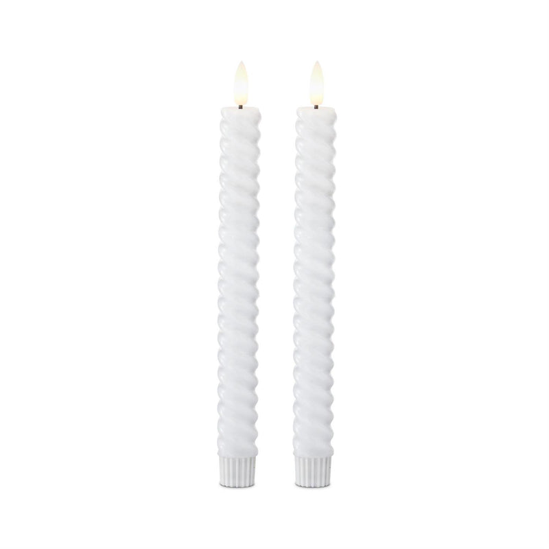 White Spiral LED Taper Candles with Timer - 9.75 Inch - Set of 2