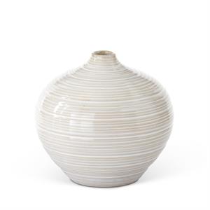 Tan and White Striped Ceramic Bud Vase - 4.5 Inch