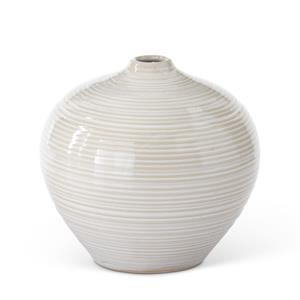 Tan and White Striped Ceramic Bud Vase - 5 Inch