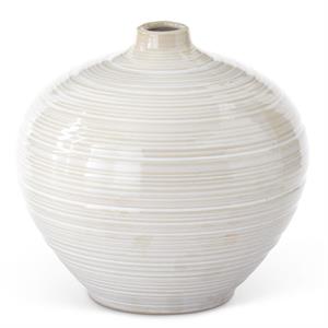 Tan and White Striped Ceramic Bud Vase - 6.25 Inch