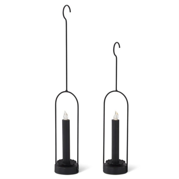 Hanging Black LED Taper Candleholders with Timer - Set of Two