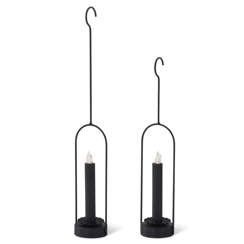 Hanging Black LED Taper Candleholders with Timer - Set of Two