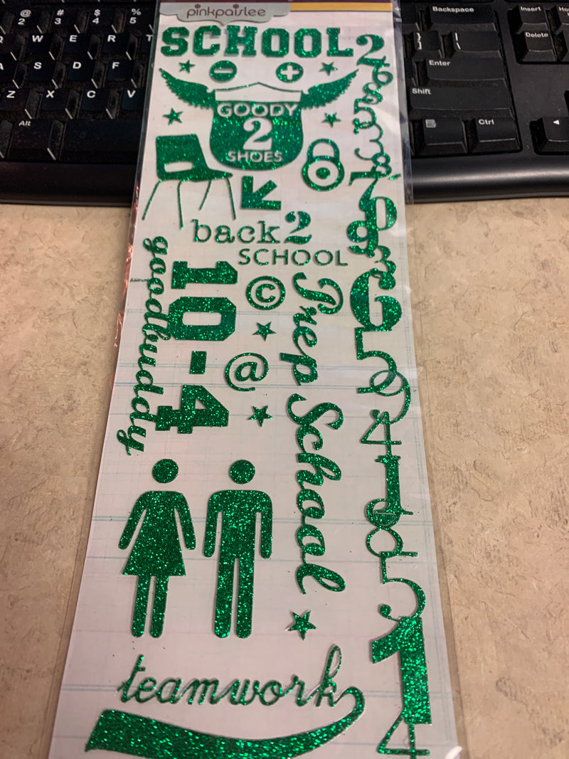 Pink Paislee - Glitter Sticker - Old School - Green