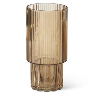 Beige Line Pressed Glass Vase - 12 Inch