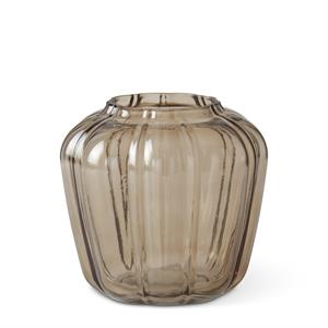 Scalloped Beige Line Pressed Glass Vase - 7.5 Inch