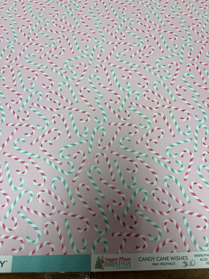 Candy Cane Wishes - Sugar Plum Christmas - 12 x 12 Scrapbook Paper