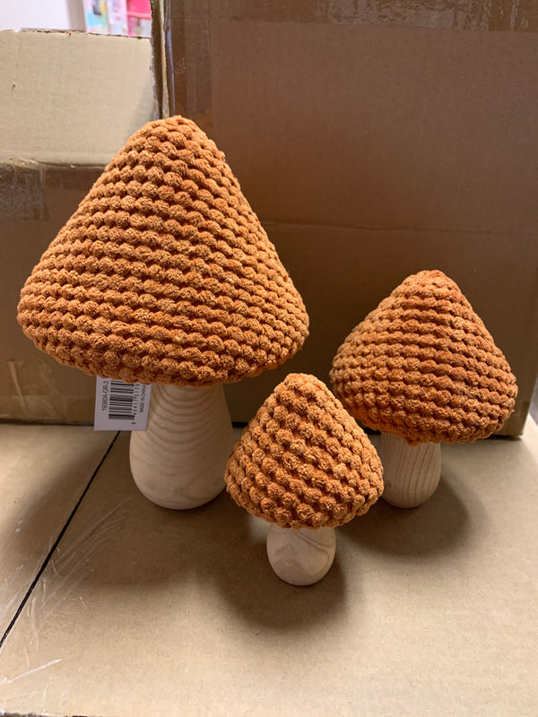 Orange Fabric and Wood Mushroom Set