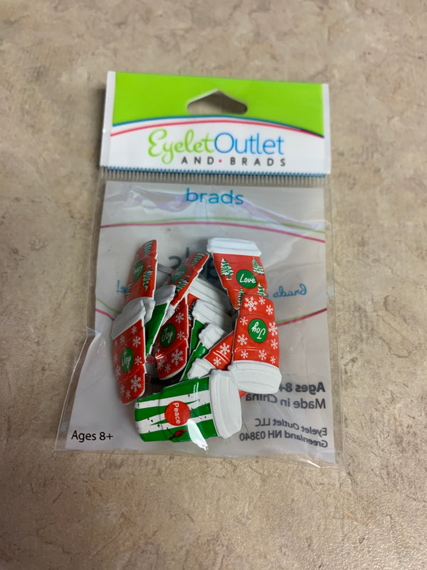 Holiday Coffee Cup Brads - 12 Count