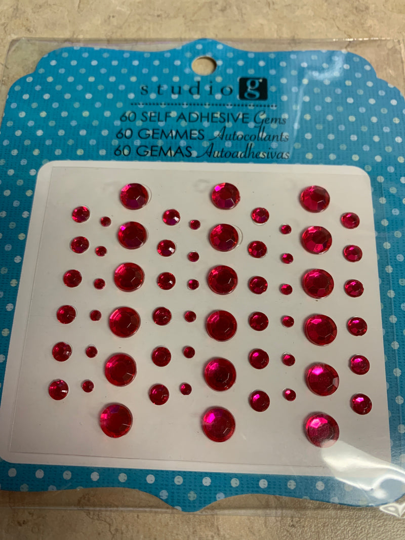 Hot Pink Gems - Self Adhesive - 60 Count