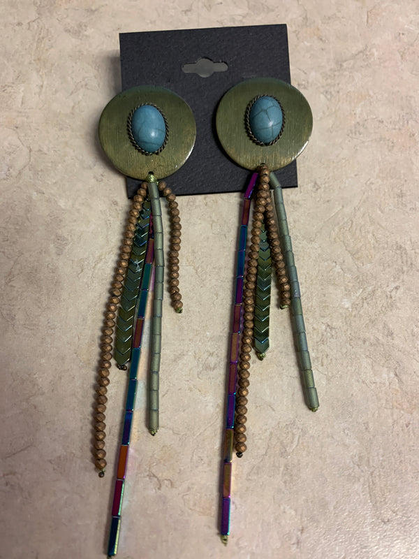 Navajo Bronze Tailed Earring with Teal Center