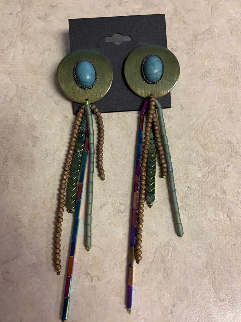 Navajo Bronze Tailed Earring with Teal Center