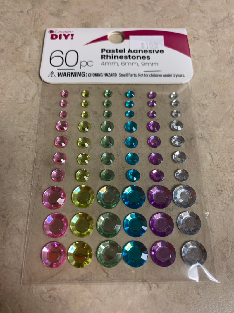 Pastel Round Adhesive Rhinestones - Self Adhesive - 60 Count