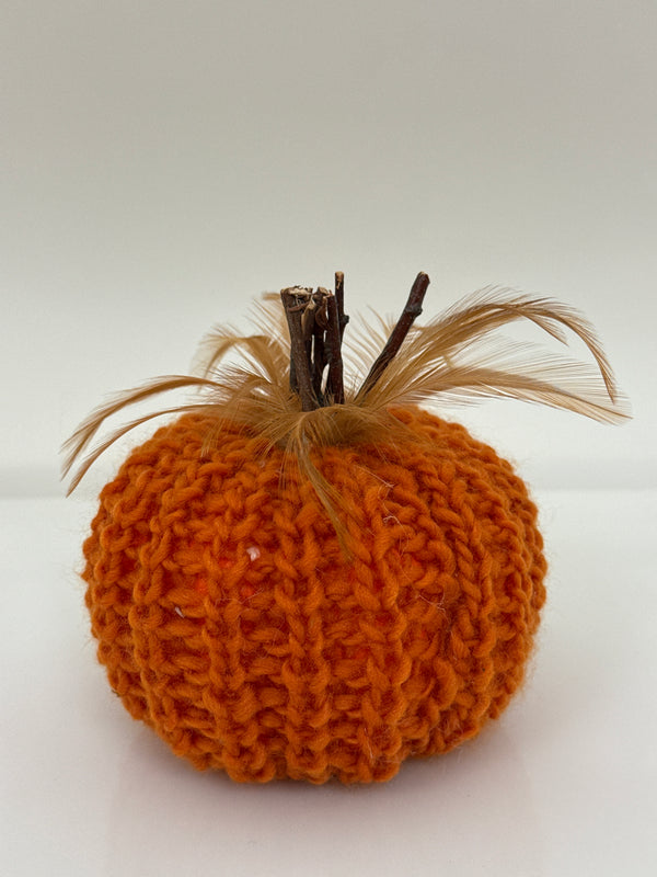 Orange Crochet Pumpkin with Wooden Stem - 5inch