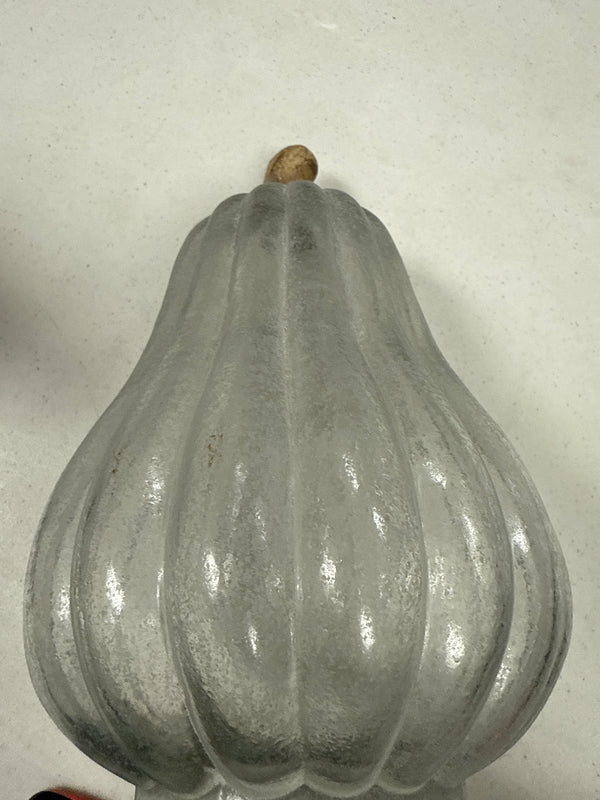 Frosted Glass Pumpkin with Carved Wood Stem - 11 inch