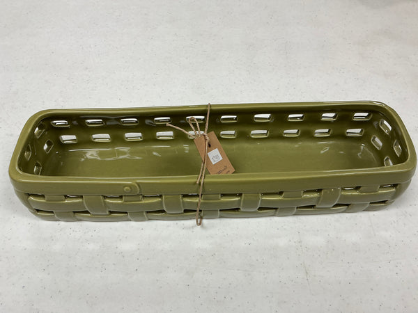 Green Ceramic Woven Cracker Basket