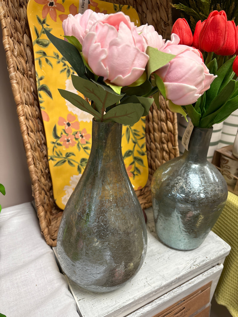 Antique Light Green Matte Glass Bottle Vase - 11.25 Inch